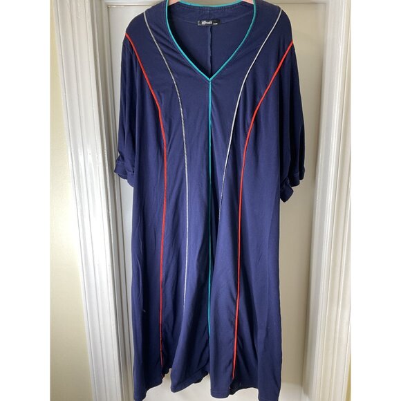 eShakti Asymmetrical Racing Stripes Cold Shoulder Midi Shift Dress Lagenlook 2X - Picture 1 of 7